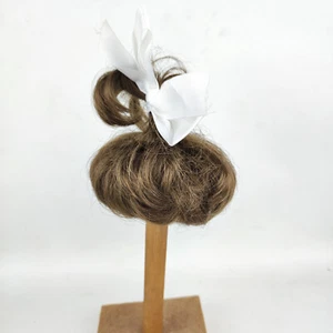 Vintage doll wig, 9.5" to 10", artificial hair, brown hair, with ribbon, Wanke - Picture 1 of 6