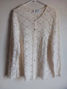 Vintage GEMILLI Cream/Beige Lace Button Down Top Blouse Size 2XL - Picture 1 of 6
