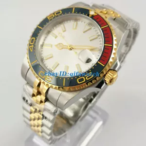 40mm esfera de plata estéril oro jubileo zafiro bisel de cerámica reloj automático para hombres - Imagen 1 de 6