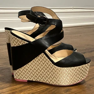 Enzo Angiolini Zariyah platform wedge sandals black leather zig zag pattern 6/36 - Picture 1 of 16