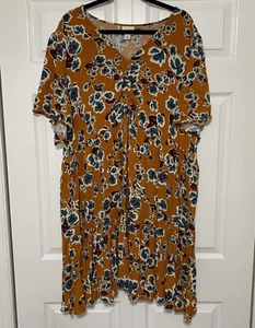 Ava & Viv Women's Dress size 3X Burnt Orange Floral Boho Short Sleeve Tiered - Picture 1 of 7