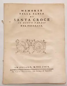 Abbati Olivieri Giordani Memorie della Badia di Santa Croce in Monte Fabali 1779 - Imagen 1 de 24