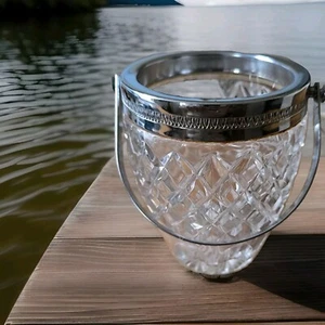 Cubitera De Hielo Vaso O Cristal Tallado Y Acero Decoración Redondas Y Diamantes - Imagen 1 de 13