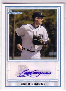 2010 Bowman Prospect Autographs #ZS Zach Simons - NM-MT