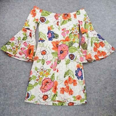 Trina Turk Dress Womens Size 4 Miley Floral Lace Bell Sleeve Off Shoulder Boho - Image 1 of 4