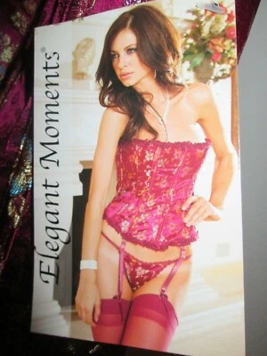 ELEGANT MOMENTS BUSTIER W/ G STRING 4 GARTER STRAPS AND BURGUNDY STOCKINGS - Image 1 of 4