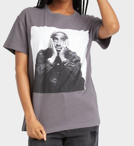 Women's Tupac Short Sleeve Graphic T-Shirt - Gray Size Medium