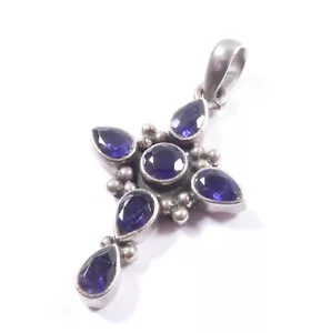 Colgante Cruz Vintage Diseño Balinés Piedras Preciosas Plata de Ley 925 4.1g - Imagen 1 de 8
