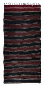 5.2x11 Ft HandWoven Striped Turkish Kilim Rug, FlatWeave Vintage Wool Carpet - Picture 1 of 5