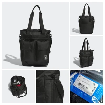 Adidas Tote Bag Black Crossbody Strap Water Zip Pockets Travel Utility Shop  New - Image 1 of 4