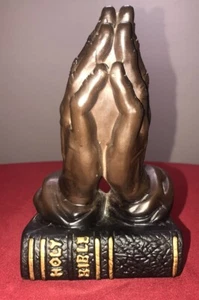 Vintage Christian Home Decor Ceramic Praying Hands On Holy Bible Made In Japan - Picture 1 of 6
