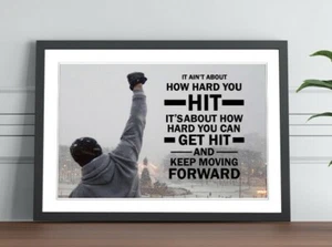 ROCKY MOTIVATIONAL POWER QUOTE FRAME WALL ART PRINT POSTER STRENGTH 4 SIZES - Picture 1 of 14