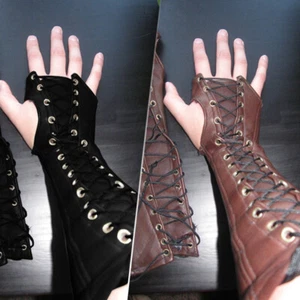 Mittelalter PU Leder Herren Schnürung Arm Handgelenk Manschetten Armschienen Krieger Stulpe Handschuh - Bild 1 von 12