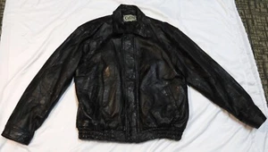 Vtg Cellini Zippered Black Patchwork Leather Coat Bomber Jacket Men's Large - Picture 1 of 7