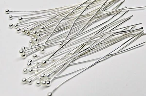 100 Silver Plated Brass BALL END HEAD Pins 2 inch 24 gauge No Lead No Nickel - Picture 1 of 6