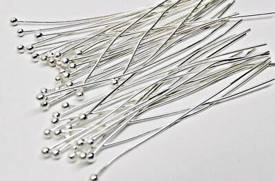 100 pasadores de CABEZA DE EXTREMO DE BOLA de latón chapado en plata calibre 24 de 2 pulgadas sin plomo sin níquel Foto 1 de 4