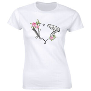 Cosmetology Love with Hairdryer Scissors Comb Image Graphic T-Shirt for Women