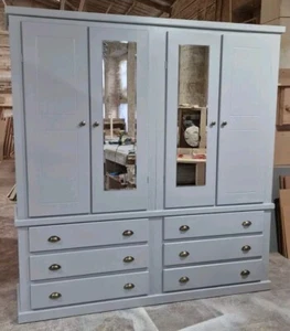 HANDMADE AYLESBURY (GREY) 6 DRAWERS/2 MIRRORED DOORS QUAD WARDROBE NOT FLAT-PAC - Picture 1 of 4
