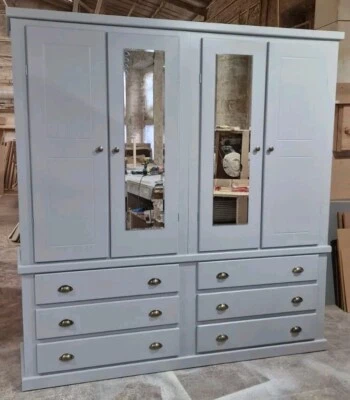 HANDMADE AYLESBURY (GREY) 6 DRAWERS/2 MIRRORED DOORS QUAD WARDROBE NOT FLAT-PAC - Image 1 of 4