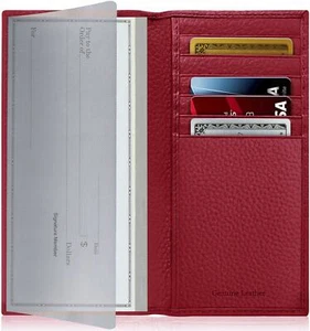 Genuine Leather Checkbook Cover Card Holder Wallet For Women & Men RFID Blocking - Picture 1 of 119