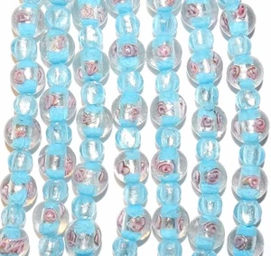 G1871 Flor Rosa con Plata y Azul Redondo 8mm y 12mm Vidrio Murano Mezcla 20 - Imagen 1 de 1