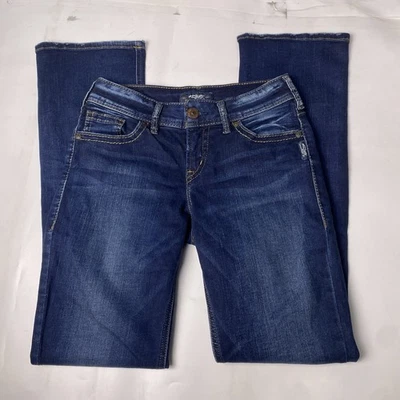 Pantalones de mezclilla plateados Suki ajustados Bootcut azul tiro medio elásticos para mujer talla 27x33 Foto 1 de 4