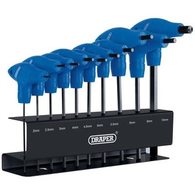 Draper Metric T Handle Hex Key Set 10 Piece With Wall Mounting Stand 33869 - Image 1 of 3