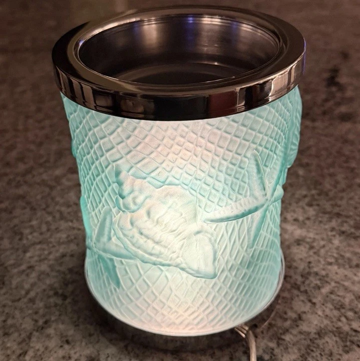 Calentador de cera fundido pieza perfumada vela Yankee retirada verde azulado costas temporizador Foto 1 de 2