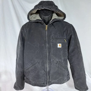 VTG Carhartt Sierra Jacket Sherpa Lined WJ141 BLK Distressed Faded Black Sz. S - Picture 1 of 14