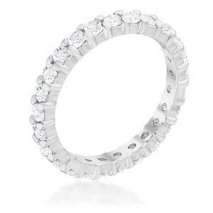 Stunning .92 TCW 2.5 mm Round Cut CZ Stackable Eternity Bridal Band Ring Size 10 - Picture 1 of 8