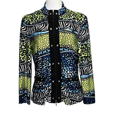 Женская куртка Joseph Ribkoff со смешанным принтом синяя черная на молнии спереди размер 14 США / 16 Великобритания - Изображение 1 из 4