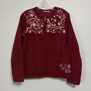 Croft & Barrow Damenpullover weinrot Fleece durchgehender Reißverschluss Schneeflocke bestickt Small - Bild 1 von 6