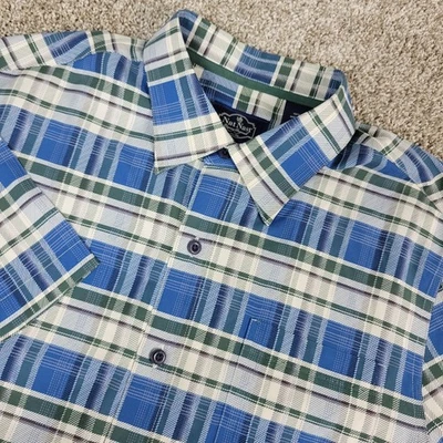 Nat Nast Luxury Originals Mens Medium Blue White Plaid Button Up SS 100% Silk - Image 1 of 4