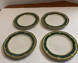 Set Of 4 Noritake SOLEMN EMERALD 7322 7" Bread Plates Green Gold Rims UNUSED - Picture 1 of 5