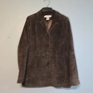 Pursuits ltd Brown 100% Leather Suede Women’s Jacket Size Medium Button Up - Picture 1 of 9