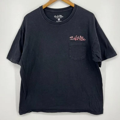 Salt Life 口袋 T 恤男式 XL 码黑色双面标志圆领 — 第 1/4 张图片
