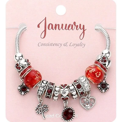January Birthstone Charm Bracelet Red Beaded Jewelry for Women Birthday Gift - Image 1 of 2