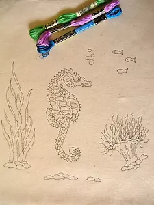 Bolso de Mano Bordado a Mano Eco Calico Algodón SEAHORSE Diseño CS0031 38 x 48 cm - Imagen 1 de 1