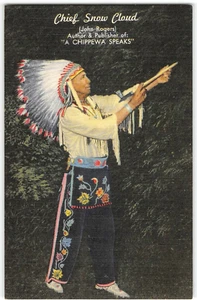 Postal de colección CHIEF SNOW CLOUD Chippewa indio nativo americano MN 1940 - Imagen 1 de 2