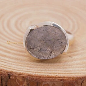 Nero Rutilato Quarzo Anello Appariscente Argento Sterling Gioielli Gift per Lei - Foto 1 di 7