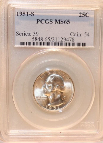 1951 S US Washington Quarter 25c PCGS MS65 Cover