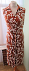 HOBBS Size 10 White Brown Flower Floral Fixed Wrap Jersey Dress Party
