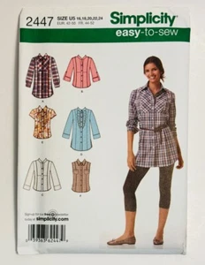 Simplicity Pattern #2447 Misses Top Shirt Blouse in 2 Lengths 16-24 Uncut FF - Picture 1 of 3