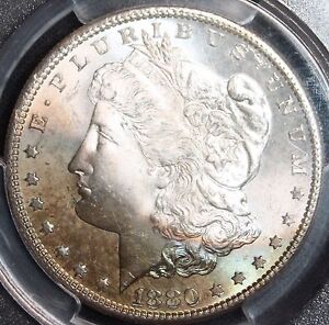 1880 S Morgan Silver Dollar CAC PCGS MS66 AWESOME RAINBOW TONING LOOK!