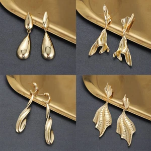 Gold Color Geometric Circle Small Stud Dangle Earrings for Women Statement Beads - Picture 1 of 51