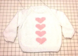 New 3M to 5T Hand Knit Baby Girl's Raglan Sleeve Pullover Sweater w/ Hearts - Picture 1 of 6