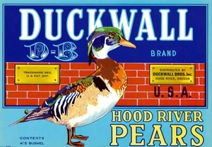 Original DUCKWALL pear crate label Duckwall Brothers Hood River Oregon wood duck - Picture 1 of 1