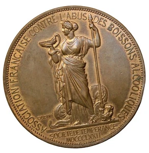France 1872 Temperance Society Bronze Medal By Oudine - Picture 1 of 2