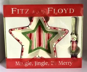 NEW FITZ And FLOYD Mingle Jingle Be Merry Star Snack Bowl Canape Knife Christmas - Picture 1 of 9