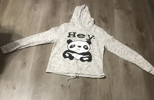 On Fire Girls Large White & Black Panda Hoodie - Picture 1 of 5